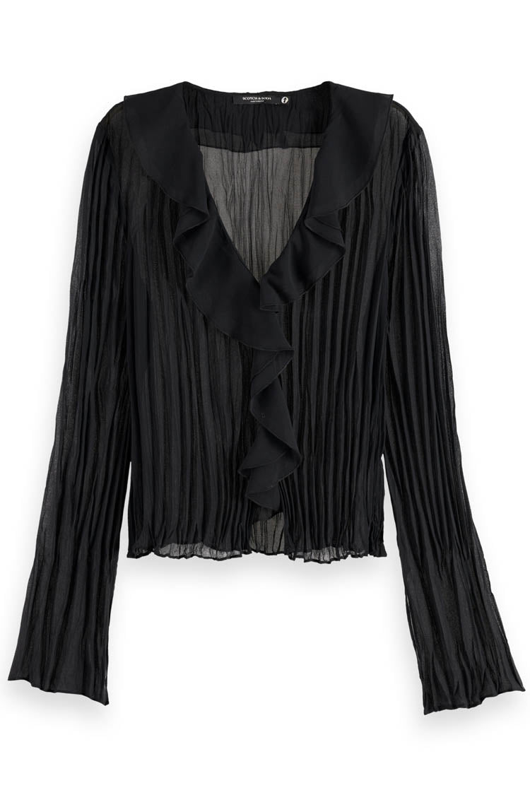 Ruffled LS Top in Evening Black | FINAL SALE