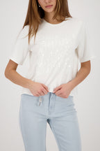 SS Tee w Sequin Detail in Off White