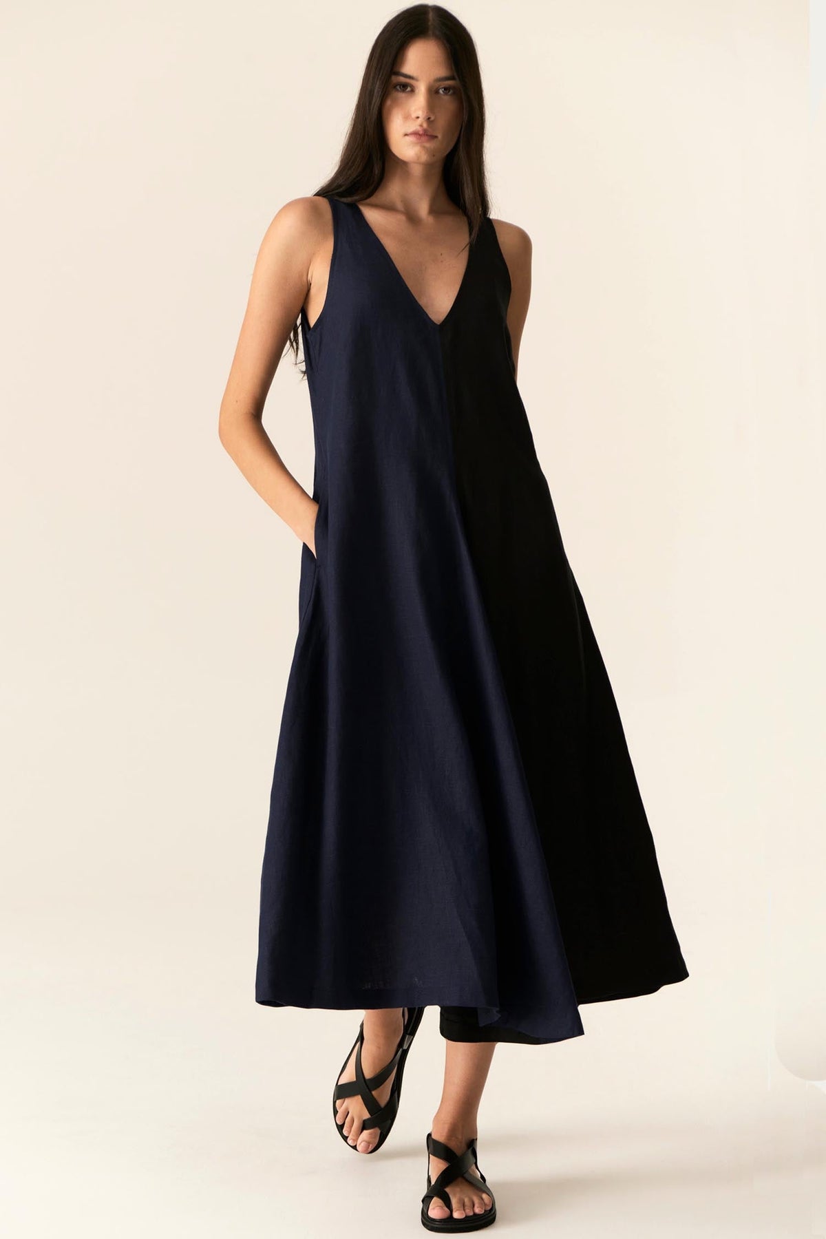 Saga Two Tone Dress in Ink Black | FINAL SALE