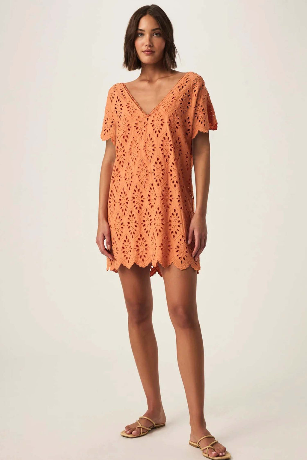 Sandro Eyelet Dress in Orange Tiger