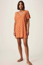 Sandro Eyelet Dress in Orange Tiger