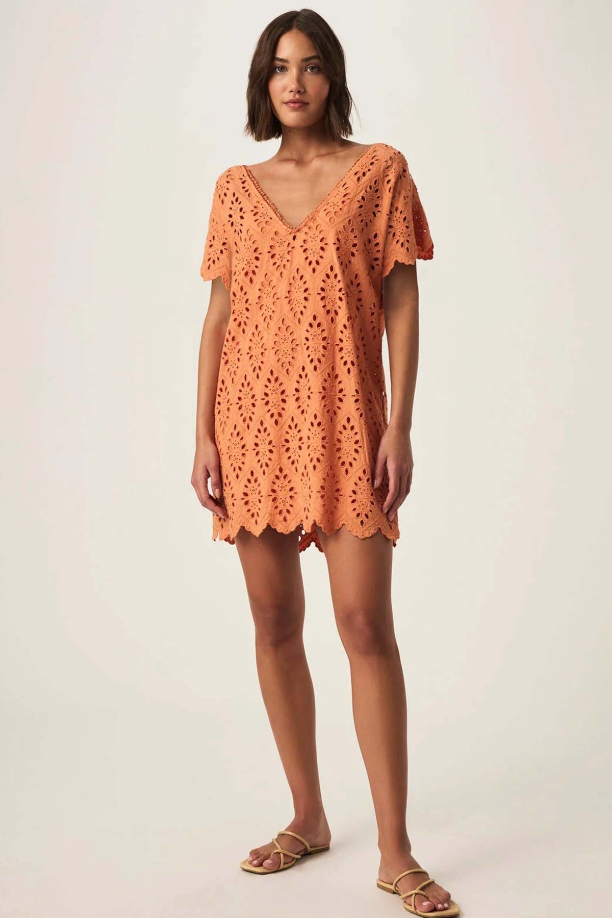 Sandro Eyelet Dress in Orange Tiger