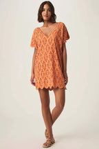 Sandro Eyelet Dress in Orange Tiger