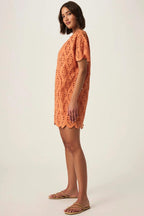 Sandro Eyelet Dress in Orange Tiger