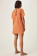 Sandro Eyelet Dress in Orange Tiger