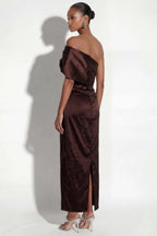 Saskia One-Shoulder Maxi Dress in Chocolate
