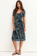 Scoop Neck Ruched Front Mesh Midi Dress in Montecito