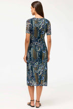 Scoop Neck Ruched Front Mesh Midi Dress in Montecito