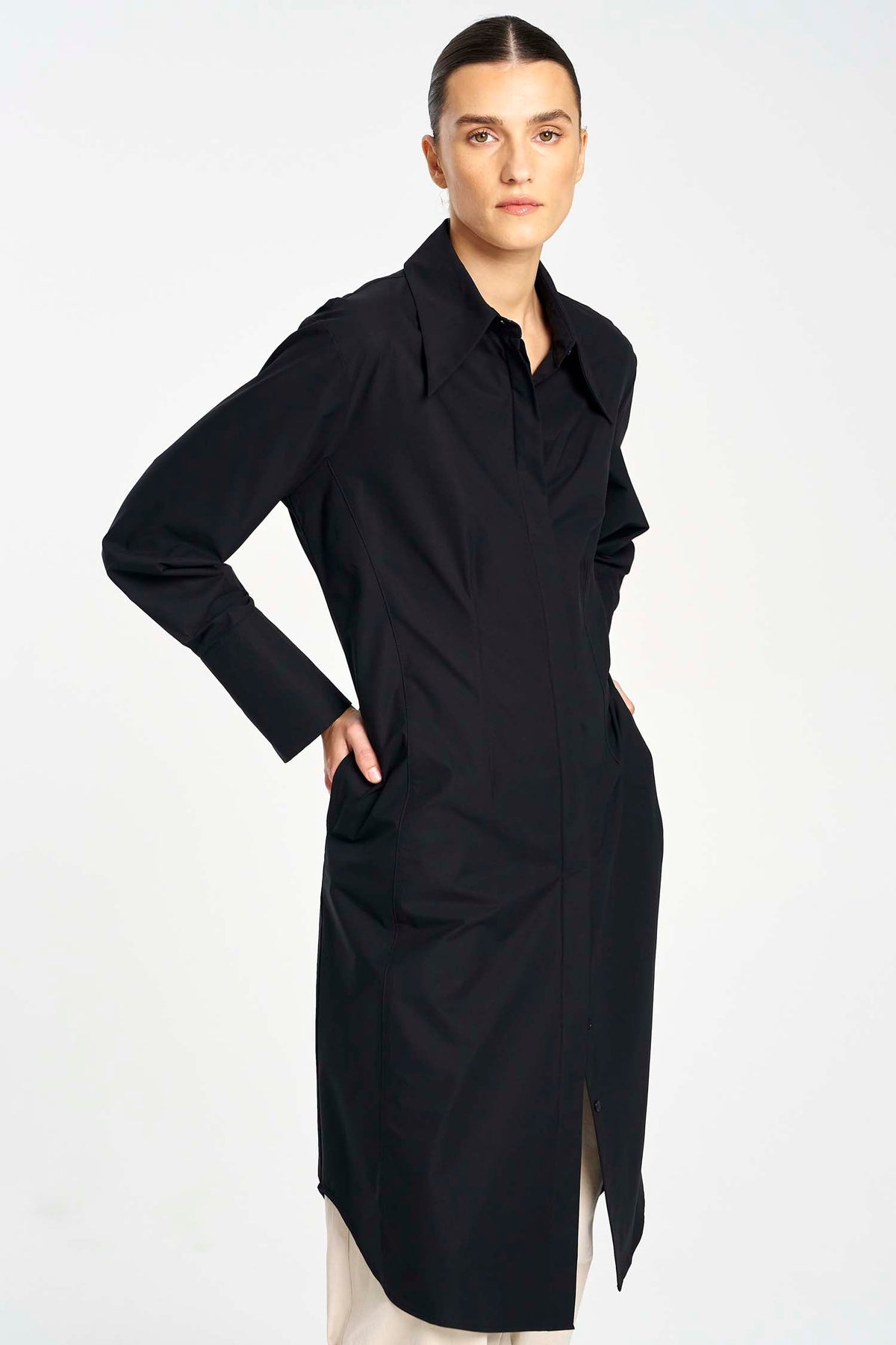 Shaped Shirt Dress in Black