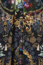 Shaped Waistband Dress with Gathered Sleeves in Night Garden