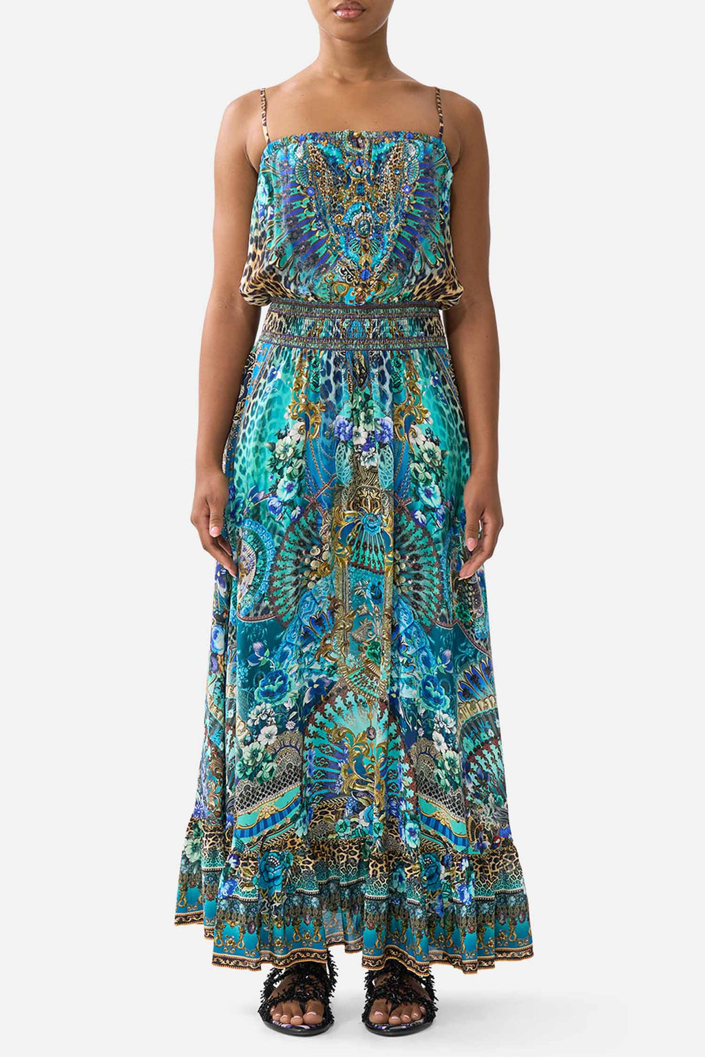 Shirred Waist Long Dress in Flamenco Euphoria