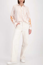 Shirt w Arm Detail in Orange Beige Pinstripe