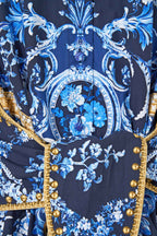 Short Tiered Shirtdress with Wide Waist Tie in Sweet Sacre Bleu
