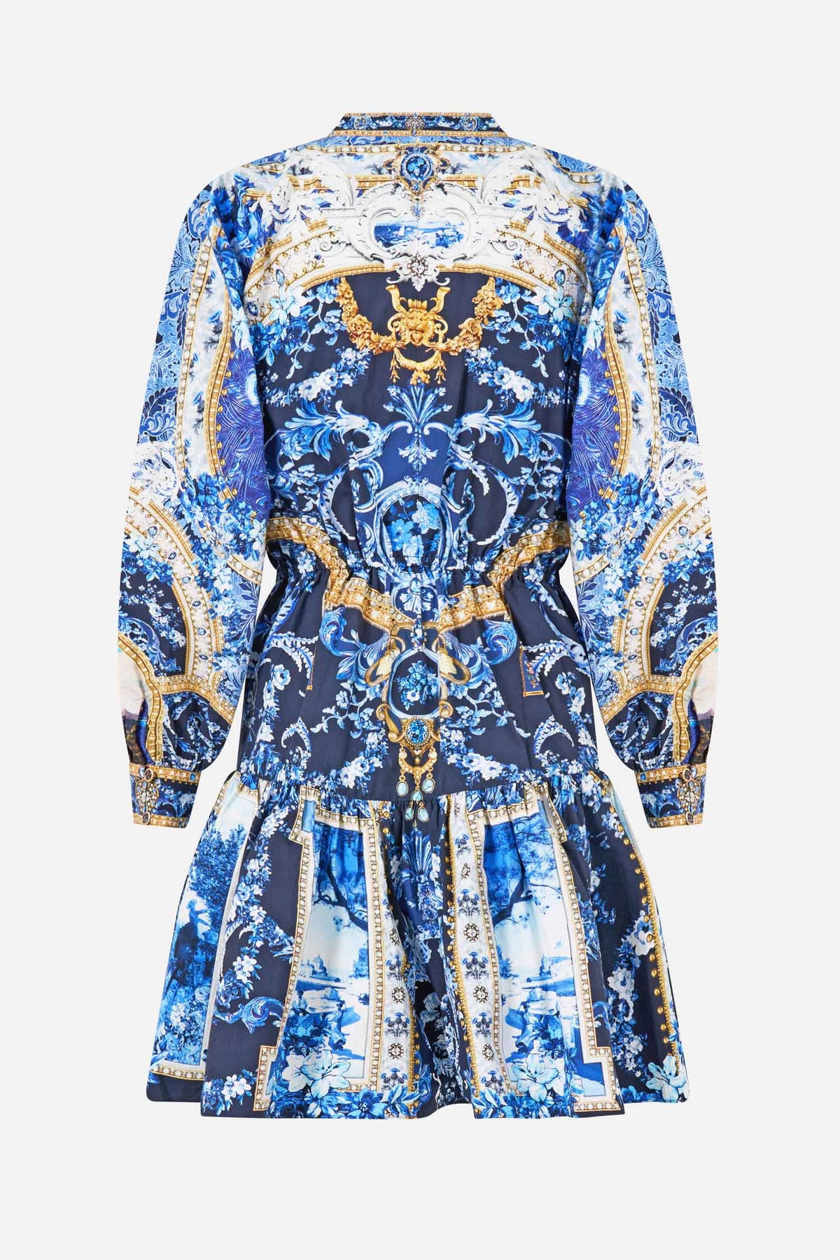 Short Tiered Shirtdress with Wide Waist Tie in Sweet Sacre Bleu