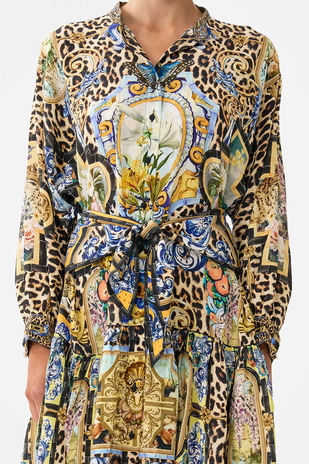 Short Tiered Shirtdress with Wide Waist Tie in Sevillian Style | FINAL SALE