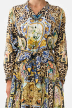Short Tiered Shirtdress with Wide Waist Tie in Sevillian Style | FINAL SALE