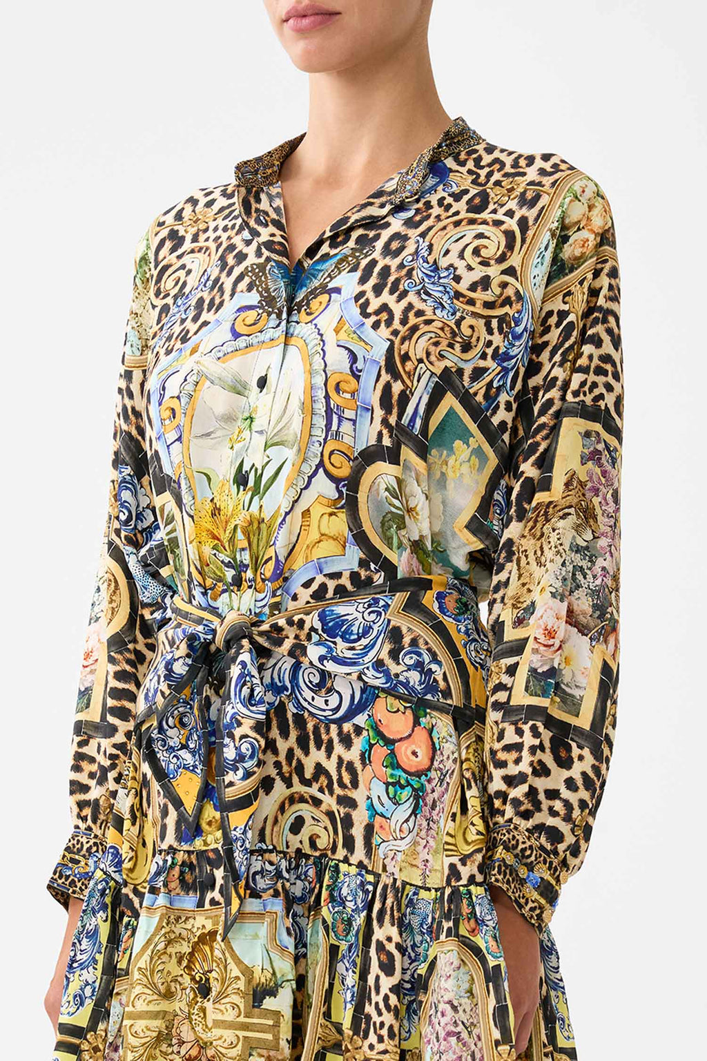 Short Tiered Shirtdress with Wide Waist Tie in Sevillian Style | FINAL SALE