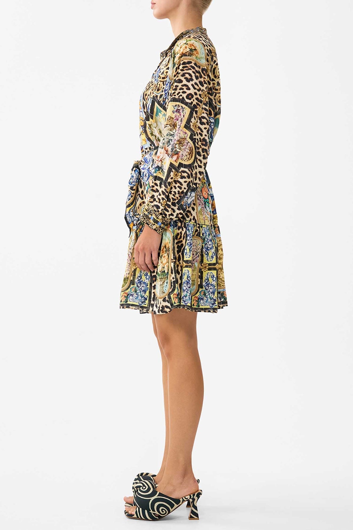 Short Tiered Shirtdress with Wide Waist Tie in Sevillian Style | FINAL SALE