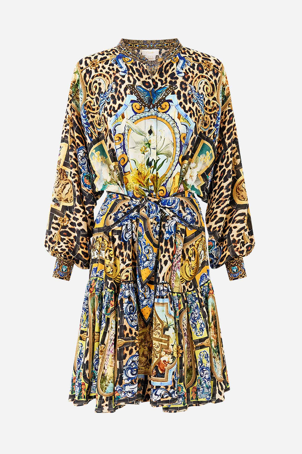 Short Tiered Shirtdress with Wide Waist Tie in Sevillian Style | FINAL SALE