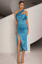 Sierra Asym Dress in Teal Blue | FINAL SALE