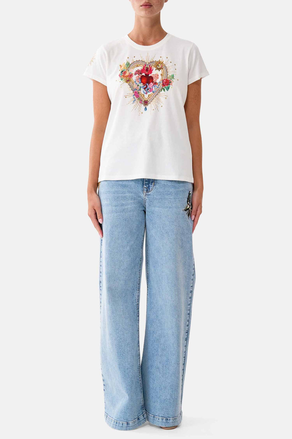 Slim Fit Round Neck T-Shirt in Painted Prayers