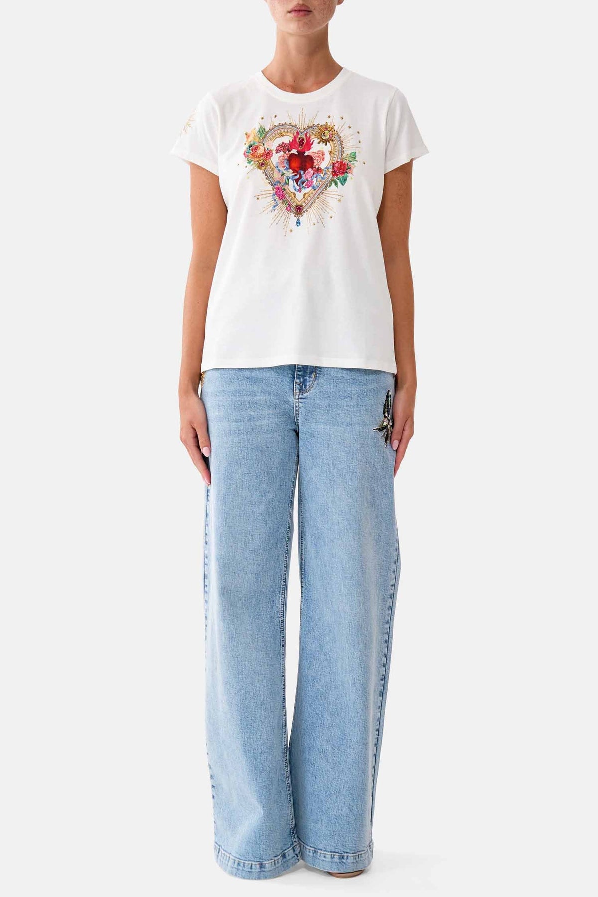 Slim Fit Round Neck T-Shirt in Painted Prayers