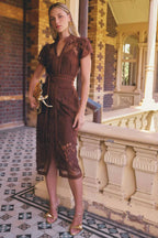 Solene Placement Lace Dress in Rosewood