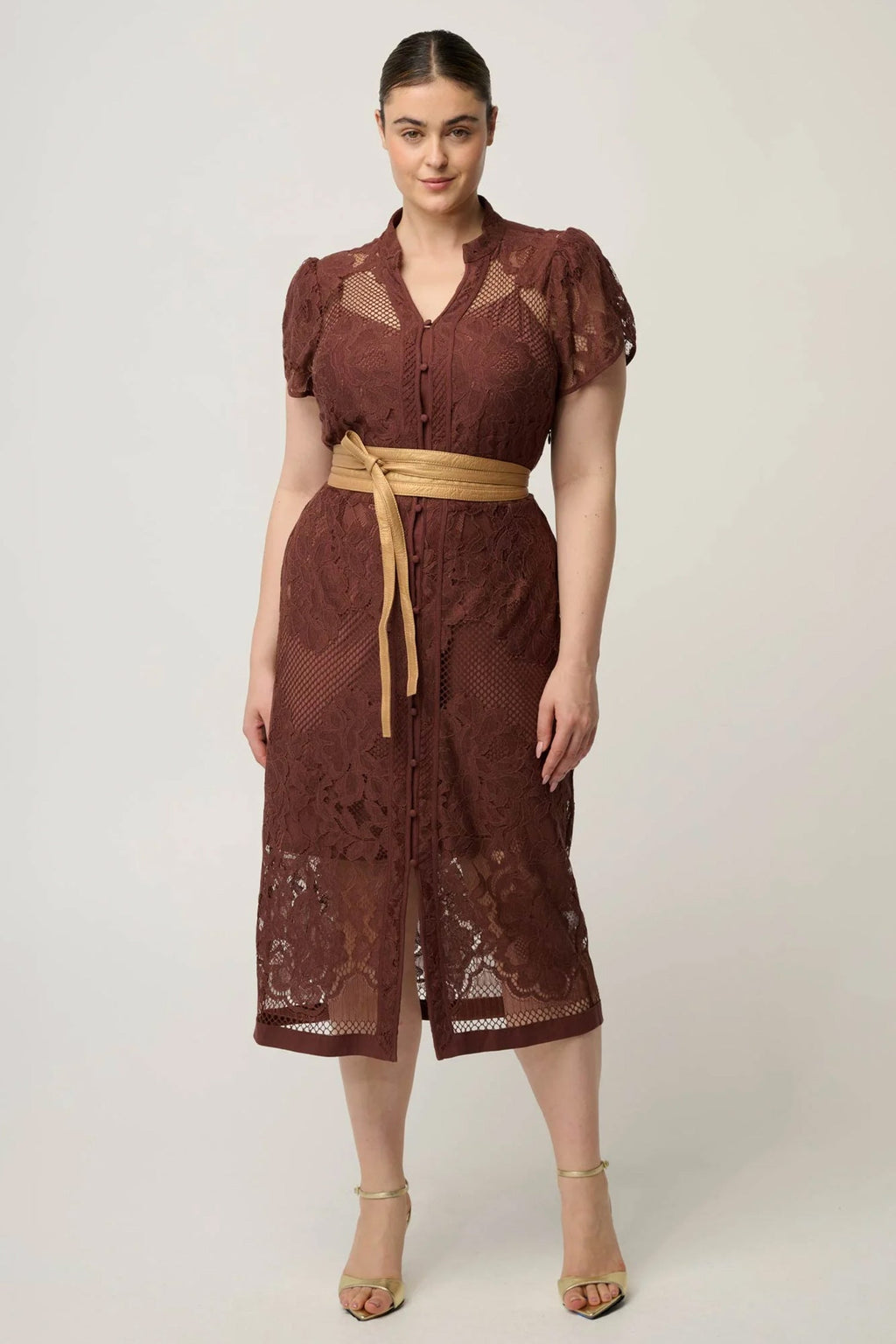 Solene Placement Lace Dress in Rosewood