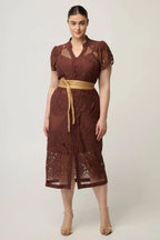 Solene Placement Lace Dress in Rosewood