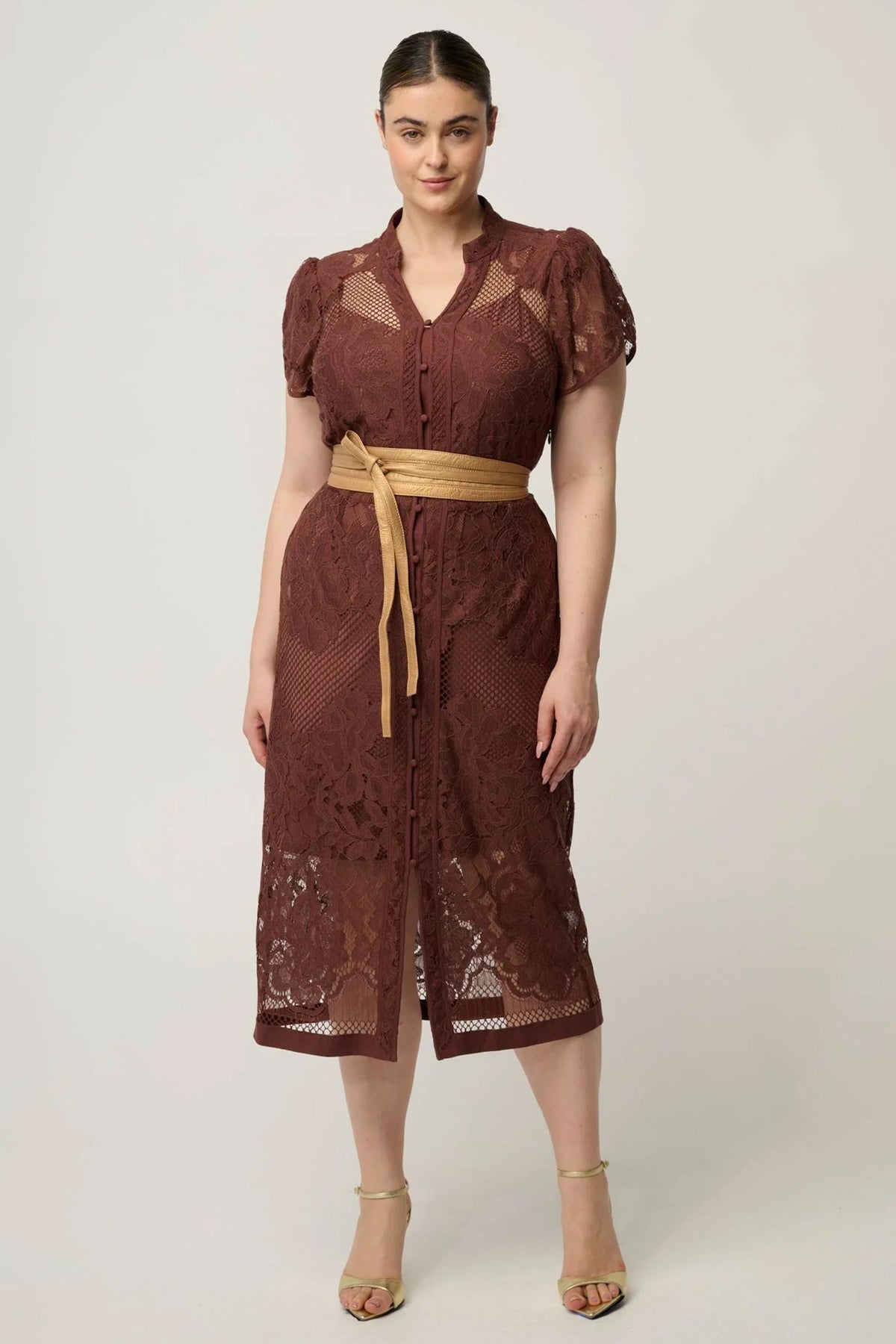 Solene Placement Lace Dress in Rosewood