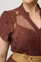 Solene Placement Lace Dress in Rosewood