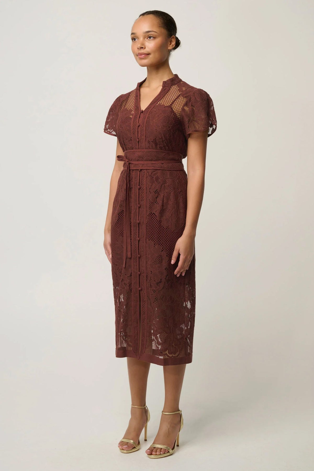 Solene Placement Lace Dress in Rosewood