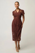 Solene Placement Lace Dress in Rosewood