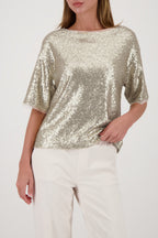 Allover Sequin T-Shirt in Almond