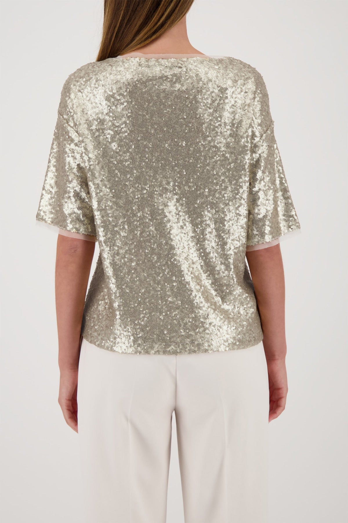 Allover Sequin T-Shirt in Almond