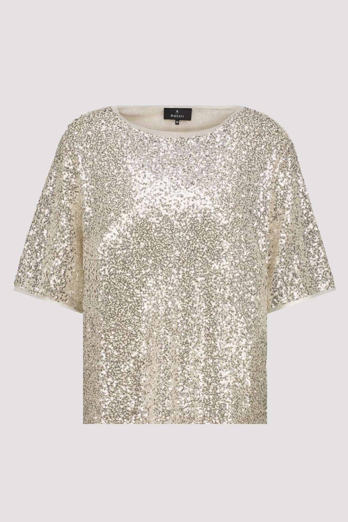 Allover Sequin T-Shirt in Almond