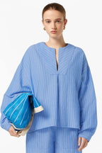 Striped Blouse in Blue White Pin Stripe | FINAL SALE