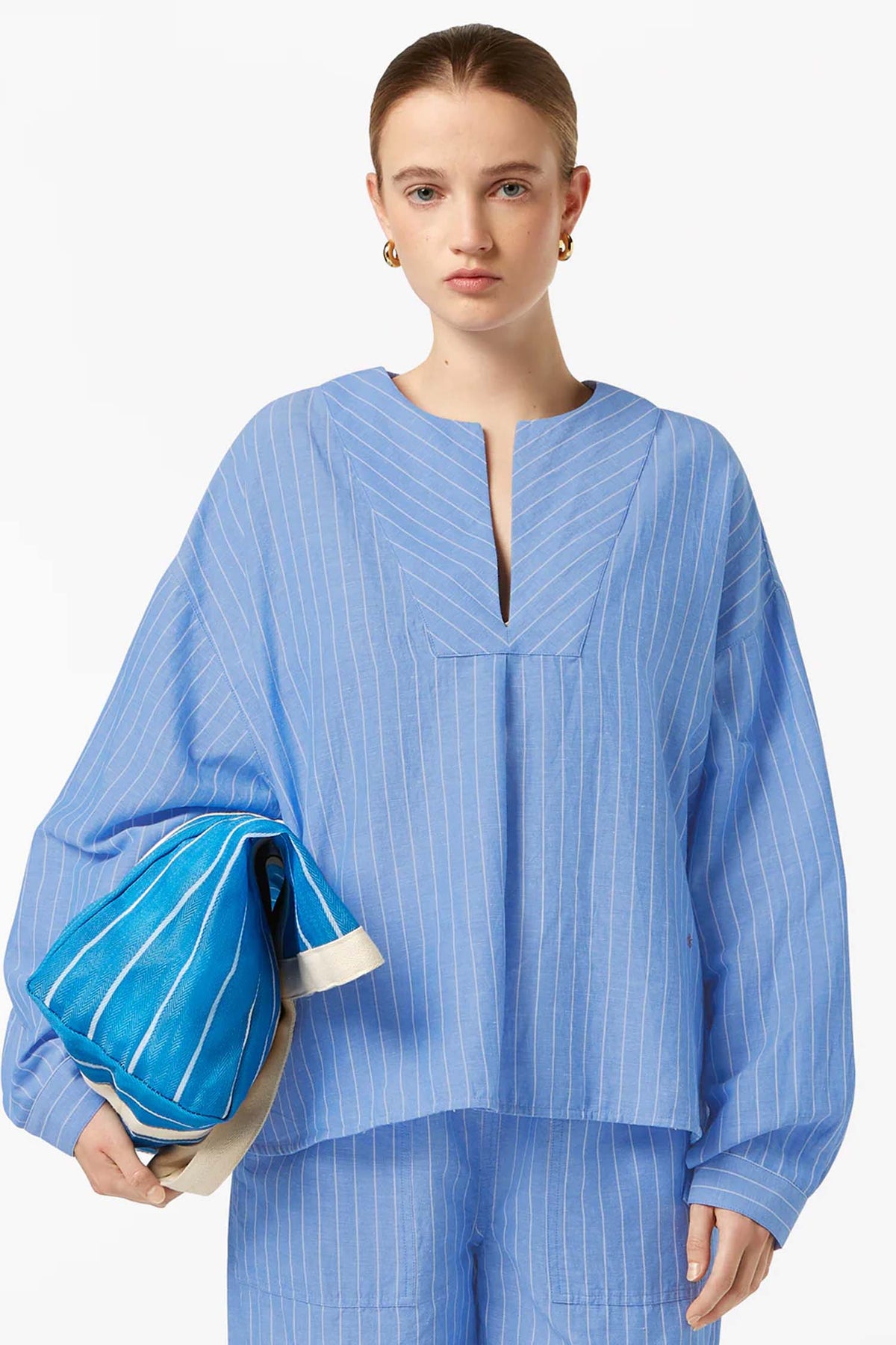 Striped Blouse in Blue White Pin Stripe | FINAL SALE