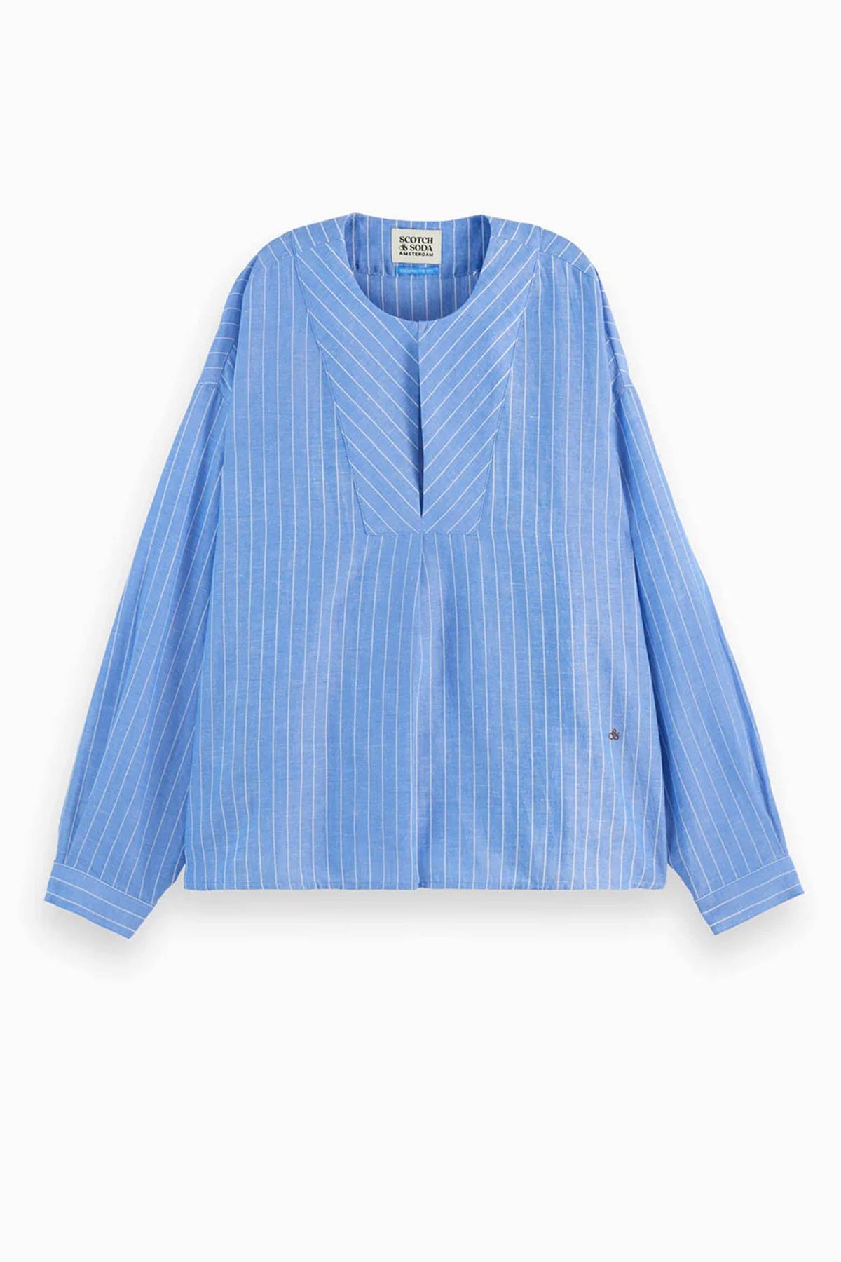 Striped Blouse in Blue White Pin Stripe | FINAL SALE