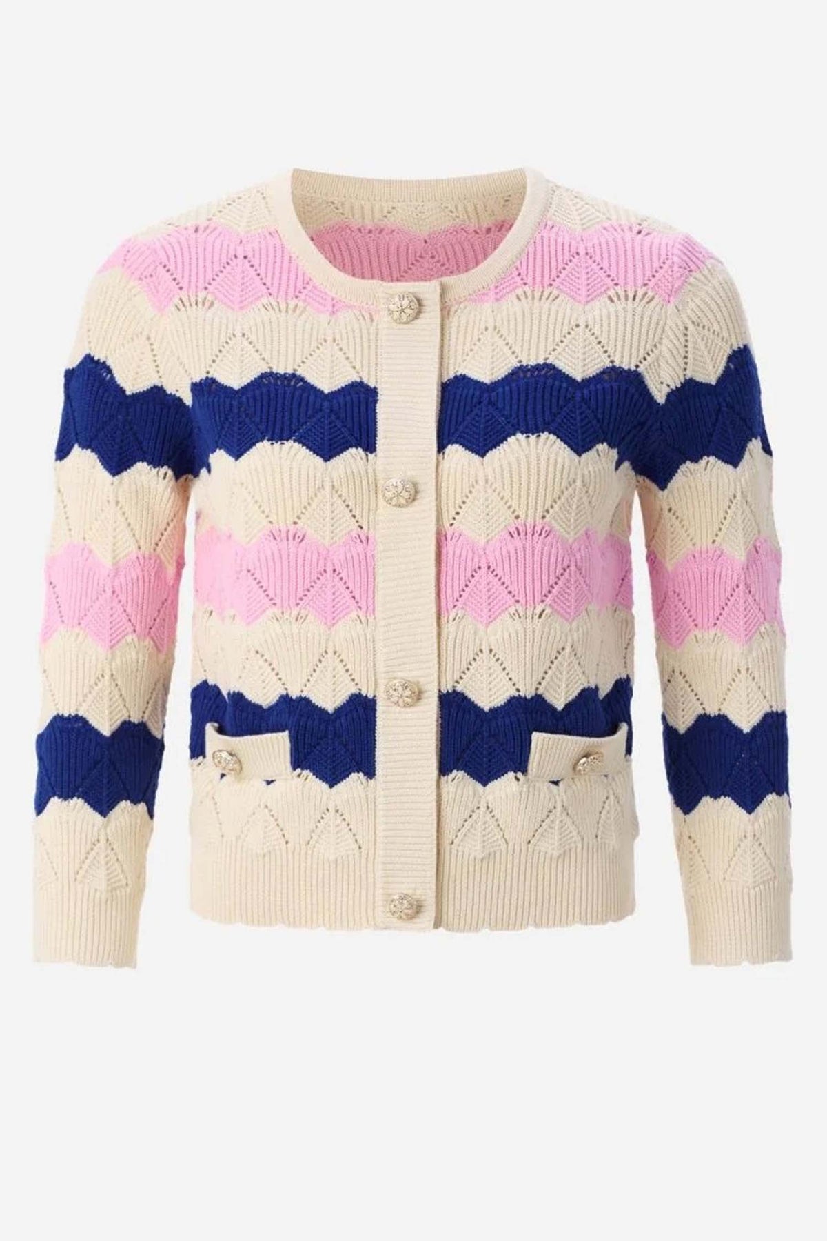 Striped Cardigan Ajour in Royal Blue