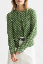 Structured Button L/S T-Shirt in Garden Green