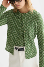 Structured Button L/S T-Shirt in Garden Green