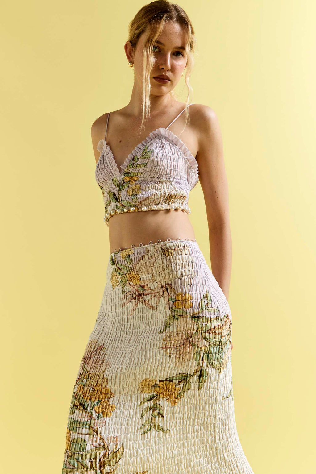 Sweet Thing Shirred Triangle Bodice Dress in Golden Haze | FINAL SALE