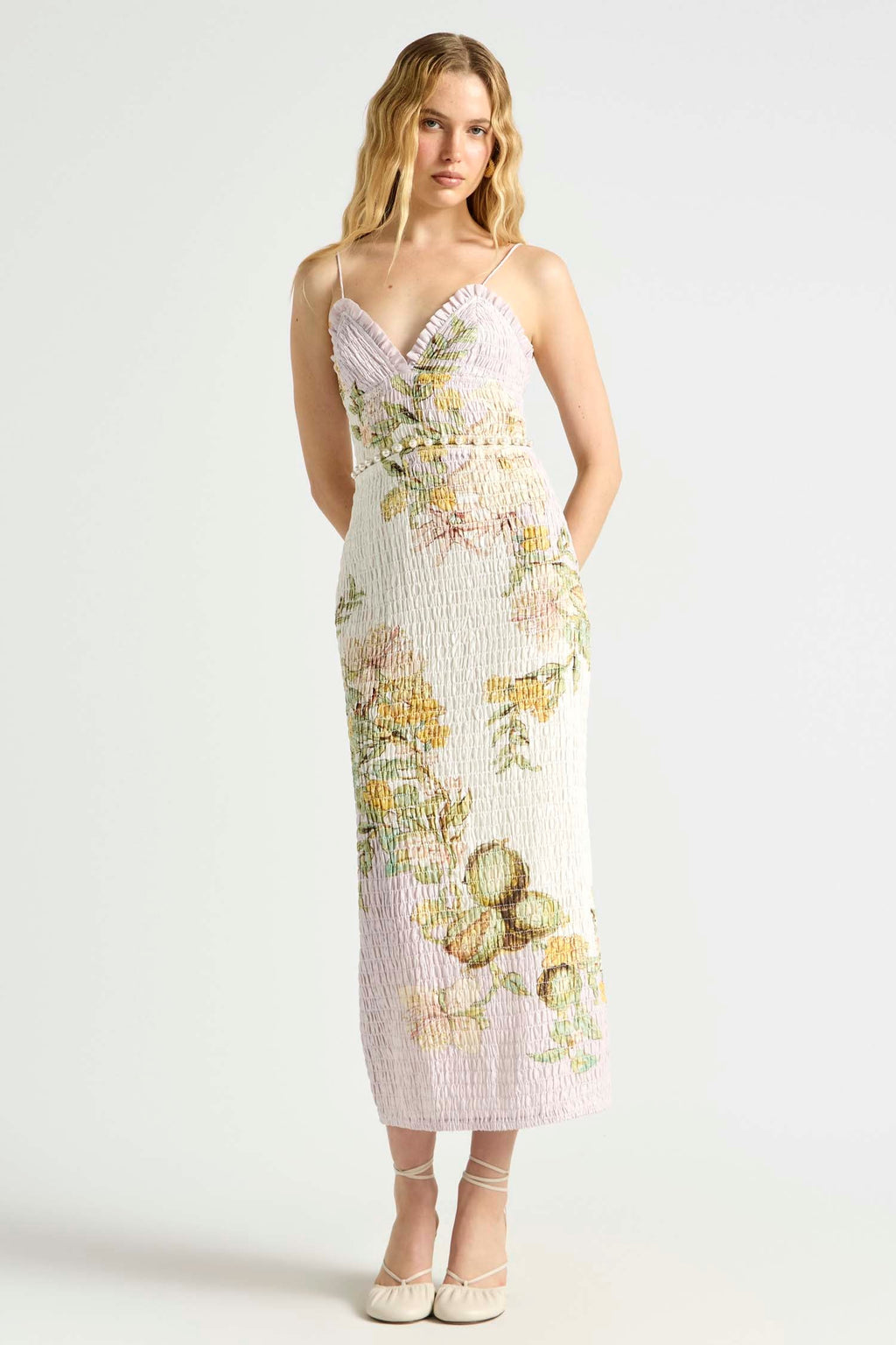 Sweet Thing Shirred Triangle Bodice Dress in Golden Haze | FINAL SALE