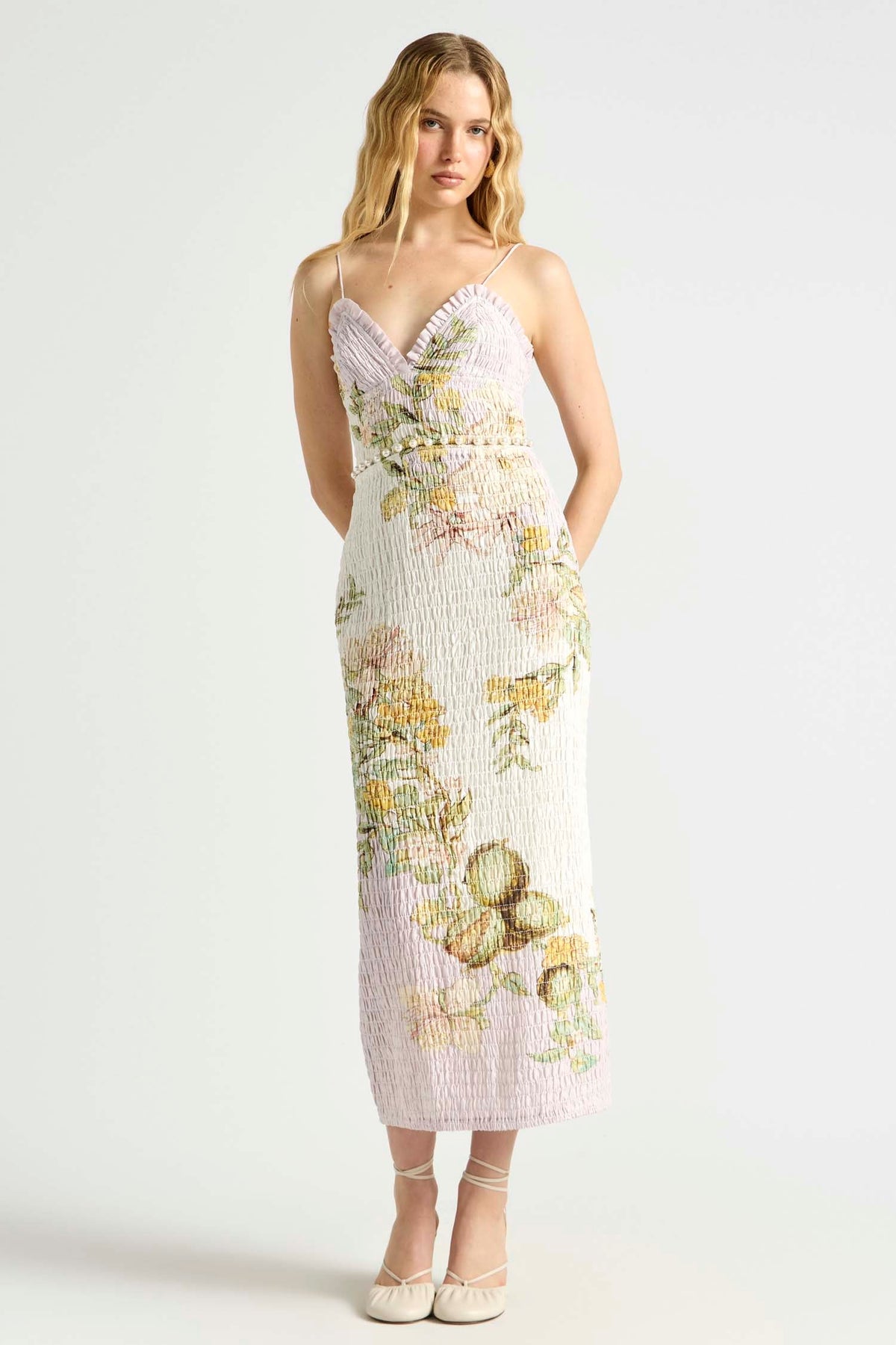 Sweet Thing Shirred Triangle Bodice Dress in Golden Haze | FINAL SALE