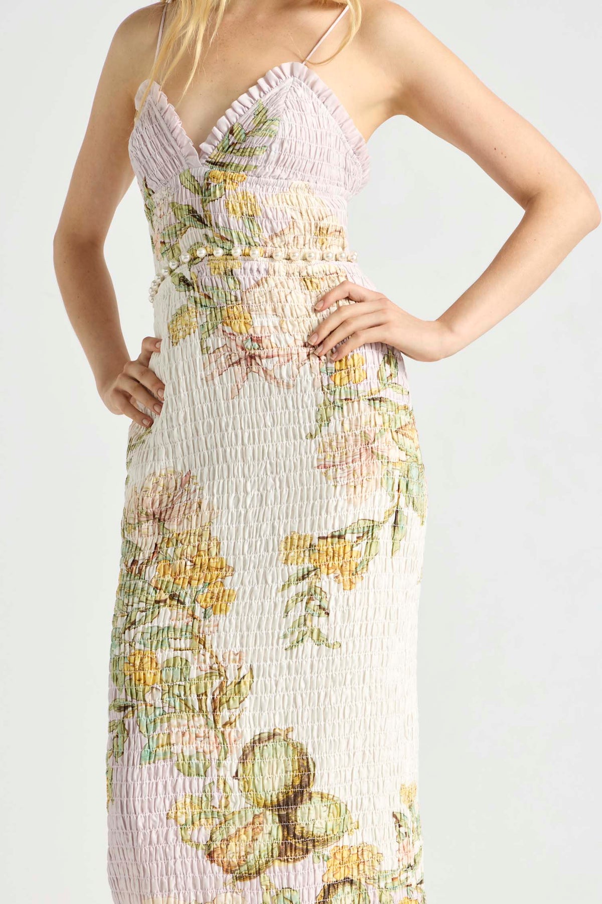 Sweet Thing Shirred Triangle Bodice Dress in Golden Haze | FINAL SALE