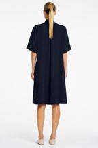Tab Plaza Dress in Navy/Chalk