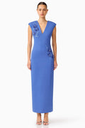 Talitha Plunging Neck Column Dress in Cornflower Blue