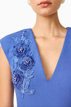 Talitha Plunging Neck Column Dress in Cornflower Blue