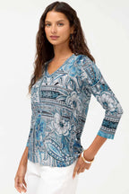 Janie Fav 3/4 Sleeve V-Neck Swing Tee in Athene